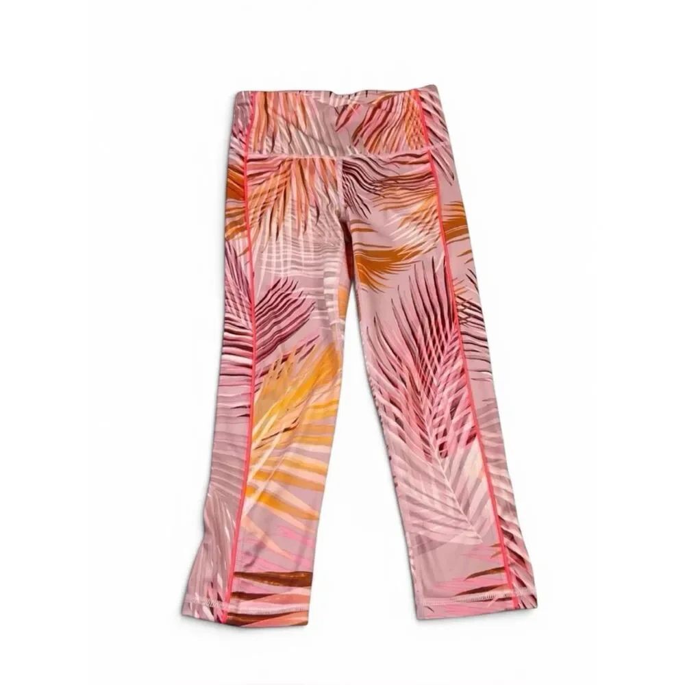 GAP Fit Womens Eclipse Leggings Leaf Print High Rise Stretch Drawstring Size XS